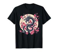 Vintage Chinese Dragon Asian Art Cherry Blossom Pink Flower Camiseta