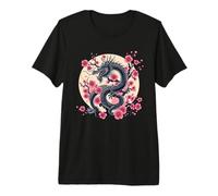 Vintage Chinese Dragon Asian Art Cherry Blossom Pink Flower Camiseta Premium