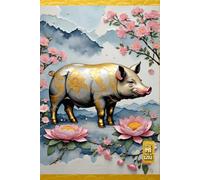 VINTAGE CHINESE ZODIAC SIGN Pig Boar Sow Cow Swine *JOURNAL NOTEBOOK DIARY SKETCH BOOK* Year of the Horoscope Animal Asian Folklore Art Women Men Teen ... - Year of the Animal - Black Pink Gold)