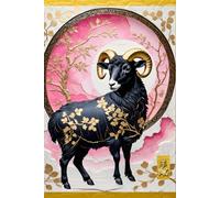 VINTAGE CHINESE ZODIAC SIGN Ram Ewe Sheep/Billy Doe Nanny Goat *JOURNAL NOTEBOOK DIARY SKETCH BOOK* Year of the Horoscope Animal Black Pink Gold Asian ... - Year of the Animal - Black Pink Gold)