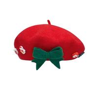 Vintage Christmas Bow Beret - Winter Festive Headwear | Plush Holiday Cap with Snug Wear Functions, Costume Fashion Keywords, Women Cosplay Choice for Celebrations Parties Gatherings, Cold Weather Out