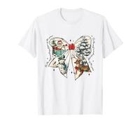 Vintage Christmas Bow Santa Snowman Reno Gráfico Festivo Camiseta