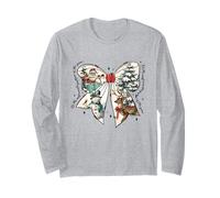 Vintage Christmas Bow Santa Snowman Reno Gráfico Festivo Manga Larga