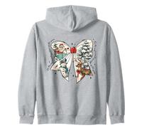 Vintage Christmas Bow Santa Snowman Reno Gráfico Festivo Sudadera con Capucha