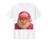 Vintage Christmas Santa Bubble Gum Pink Sunglasses Camiseta