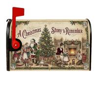 Vintage Christmas Story - Fundas magnéticas para buzón de Papá Noel, 21 x | Chimenea victoriana, envoltura de buzón, escena de reunión familiar, ilustración nostálgica de vacaciones, pino clásico