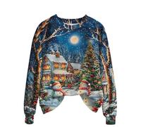 Vintage Christmas Sweatshirt Faux Fur Trim Crew Neck Shirts Xmas Long Sleeve Pullover Holiday Ugly Sweater