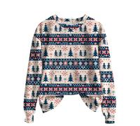 Vintage Christmas Sweatshirt Faux Fur Trim Crew Neck Shirts Xmas Long Sleeve Pullover Holiday Ugly Sweater
