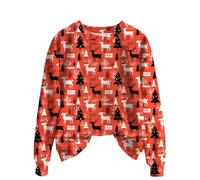 Vintage Christmas Sweatshirt Faux Fur Trim Crew Neck Shirts Xmas Long Sleeve Pullover Holiday Ugly Sweater