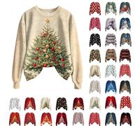 Vintage Christmas Sweatshirt Faux Fur Trim Crew Neck Shirts Xmas Long Sleeve Pullover Holiday Ugly Sweater
