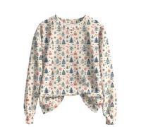 Vintage Christmas Sweatshirt Faux Fur Trim Crew Neck Shirts Xmas Long Sleeve Pullover Holiday Ugly Sweater