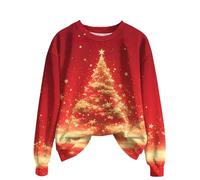 Vintage Christmas Sweatshirt Faux Fur Trim Crew Neck Shirts Xmas Long Sleeve Pullover Holiday Ugly Sweater