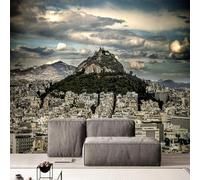 Vintage Cielo Azul Nubes Blancas Ciudad Edificio Altas Montañas 3D Papel Pintado Pared Fácil Instalación Oficina Sala Estar Sofá Dormitorio TV Fondos Decoración-400cm×280cm