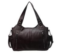 Vintage City Bag, Soft PU Leather Zip Tote Bags for Women, Large Shoulder Bags with Zipper, Fashion Hobo Bolsa Purse Handbag Satchel, Crossbody Multi Pockets Slouchy Bag (Coffee)