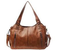 Vintage City Bag, Soft PU Leather Zip Tote Bags for Women, Large Shoulder Bags with Zipper, Fashion Hobo Bolsa Purse Handbag Satchel, Crossbody Multi Pockets Slouchy Bag (Brown)