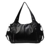 Vintage City Bag, Soft PU Leather Zip Tote Bags for Women, Large Shoulder Bags with Zipper, Fashion Hobo Bolsa Purse Handbag Satchel, Crossbody Multi Pockets Slouchy Bag (Black)