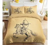 Vintage Classic - Funda nórdica (140 x 200 cm, cálida ilustración, diseño de bocetos, líneas de historia, caballero, juego de cama reversible, microfibra suave, con cremallera para cama estándar, 1