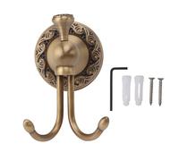 Vintage Coat Hooks, Antique Brass Wall Hook for Hanging Bathroom Robe | Antique Brass Coat and Hat Hook, European Vintage Solid Brass Double Hook Heavy Duty Wall Coat Hooks for Bedroom Kitchen