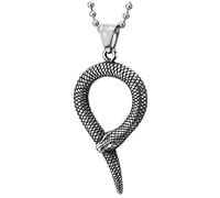 Vintage Cobra Serpiente Enroscado Colgante con Rejilla Patrón de Cuadros Patrón, Collar con Colgante Hombre Mujer, Acero