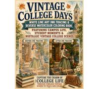 Vintage College Days White Line Art Ink Tracing & Reverse Watercolor Coloring Book Featuring Campus Life, Student Moments & Nostalgic Vintage College ... Campus & College Life Retro Campus Days