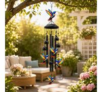 Vintage Colorful Hummingbird Wind Chime with Metal Tubes and Bells, 35 In Wind Chimes for Outside, Hummingbird Gardening Gifts for Mom Women Grandma, Garden Yard Patio Decor for Home (Hummingbird)