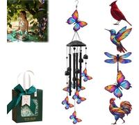 Vintage Colorful Hummingbird Wind Chime with Metal Tubes and Bells, Vintage Windchimes for Outside, Colorfuls Bird Memorial Gifts for Garden, Patio, Yard Decor (Butterfly)