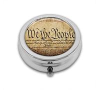 Vintage Constitution Text of America National Glory 4th of July Image Custom Round SilverBox Pocket 2.1" - 3 Compartimentos Box/Pastillero Pocket