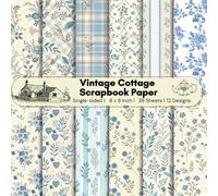 Vintage Cottage Scrapbook Paper 8x8 - Blue Floral, Botanical & Country Garden Designs (36 Sheets): Single-Sided Craft Paper for Scrapbooking, Card Making, Junk Journals & Paper Crafts