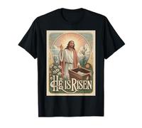 Vintage Cristiano Pascua Jesús Tumba He is Risen Art Nouveau Camiseta
