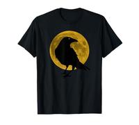 Vintage Cuervo Negro Cuervo Pájaro Silueta Luna Llena Cosecha Camiseta