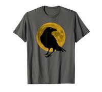 Vintage Cuervo Negro Cuervo Pájaro Silueta Luna Llena Cosecha Camiseta