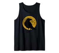 Vintage Cuervo Negro Cuervo Pájaro Silueta Luna Llena Cosecha Camiseta sin Mangas
