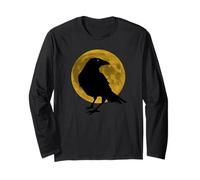 Vintage Cuervo Negro Cuervo Pájaro Silueta Luna Llena Cosecha Manga Larga