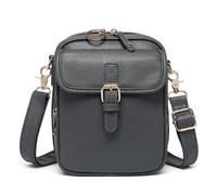 Vintage Damen Umhängetasche aus Leder,Retro Handy Crossbody Bag zum Umhängen,Geldbörsen,Klein Reisen Taschen Diebstahlsichere Tasche mit Breitem Schultergurt,3 fächern,10 Kartenenschlitz, gris