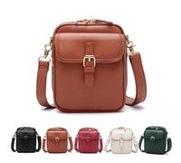 Vintage Damen Umhängetasche aus Leder,Retro Handy Crossbody Bag zum Umhängen,Geldbörsen,Klein Reisen Taschen Diebstahlsichere Tasche mit Breitem Schultergurt,3 fächern,10 Kartenenschlitz, marrón