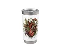 Vintage Dark Academia Hongo Helecho Botánico Corazón Vaso térmico de acero inoxidable de doble pared