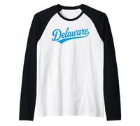 Vintage Delaware Script Retro Swoosh Men's Women's Tween Camiseta Manga Raglan