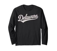 Vintage Delaware Script Retro Swoosh Men's Women's Tween Manga Larga