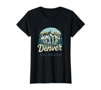Vintage Denver Colorado Sunset Skyline Cityscape Retro Camiseta gráfica económica, Mujer, Negro, XS