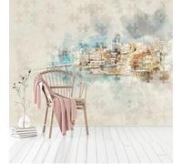 Vintage Dibujado A Mano Arte Ciudad Arquitectura Geométrica 3D Papel Pintado Pared Fácil Instalación Oficina Sala Estar Sofá Dormitorio TV Fondos Decoración-200cm×140cm