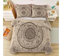 Vintage Dibujado A Mano Mapa De Constelaciones para niños Funda de edredón, Cama Juvenil 180 x 220 cm, Poliéster impresión 1 Juego de Ropa Cama 2 Funda Almohada 50x75cmMarrón