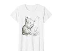Vintage Diente De León Flor Gato Amantes Naturaleza Mujeres Gráfico Camiseta gráfica económica, Mujer, Blanco, S