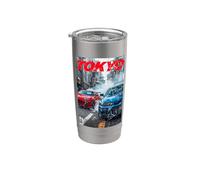 Vintage Distress JDM Legendary Drift Race Cars Tokyo Street Vaso térmico de acero inoxidable de doble pared
