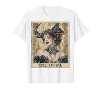 Vintage Distressed The Devil Tarot Card Moda Mujer Camiseta gráfica económica, Hombre, Blanco, XL