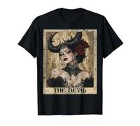 Vintage Distressed The Devil Tarot Card Moda Mujer Camiseta gráfica económica, Hombre, Negro, S