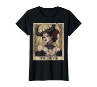 Vintage Distressed The Devil Tarot Card Moda Mujer Camiseta gráfica económica, Mujer, Negro, L