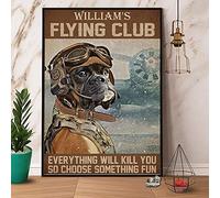 Vintage divertido cartel de chapa de metal perro piloto William'S Flying Club todo te matará avión cartel estilo pared hombre cueva garaje granja tienda de mascotas arte pub bar decoración retro