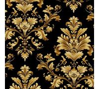 Vintage Dorado Flores Papel de Pared Autoadhesivo Fondo Negro Pelar y Pegar Papel Pintado Adhesivo Impermeable Mate Removible Wallpaper para Dormitorio Muebles Armario Pared Salon Pegatina 0.52x3 m