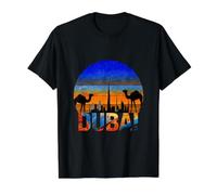 Vintage Dubai Horizonte Puesta del Sol Camello Desierto Viajes Camiseta gráfica económica, Hombre, Negro, XL