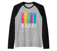 Vintage Dubai Rascacielos En Rayas Coloridas UAE Travel Camiseta Manga Raglan